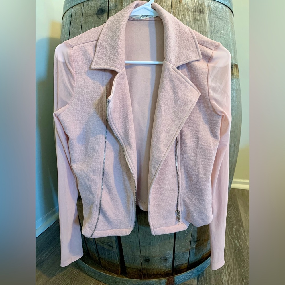 Pink dress blazer with mesh sleeves